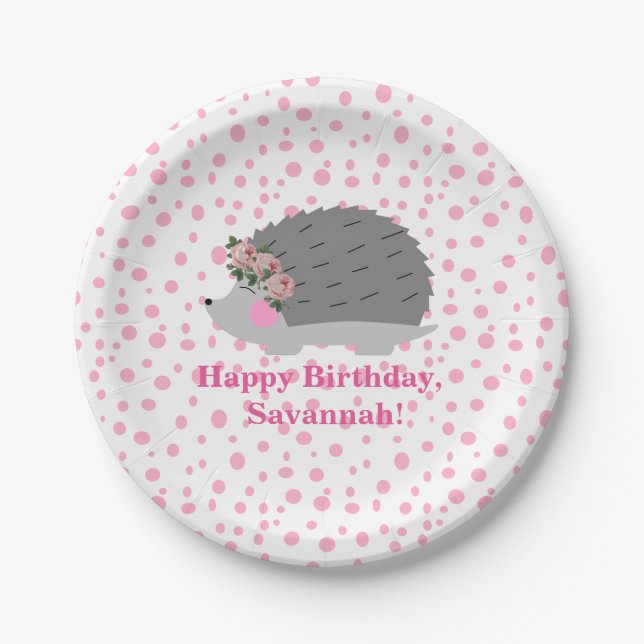 Personalized Hedgehog Birthday Paperplate Paper Plates (Front)