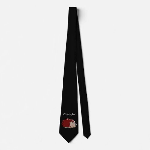Personalized Hedgehog Black Neck Tie