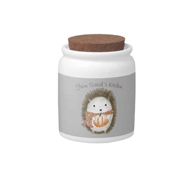 Personalized HedgeHog Candy Jar with Cork Lid (Front)