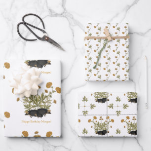 Personalized Hedgehog Cottage-core Botanical Wrapping Paper Sheets