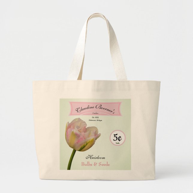 Personalized Heirloom Bulbs & Seeds Tulip Garden Large Tote Bag (Front)