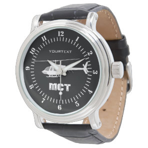 Personalized Helicopter Chopper Silhouette Flying Watch