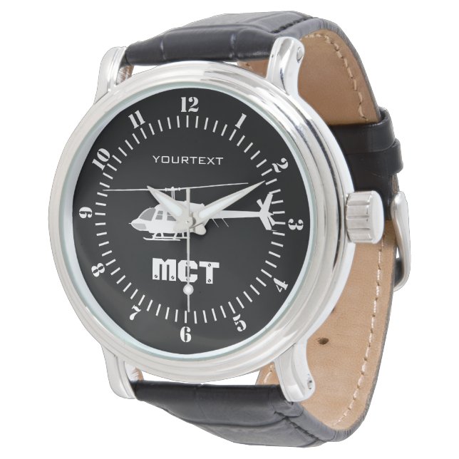 Personalized Helicopter Chopper Silhouette Flying Watch (Angled)