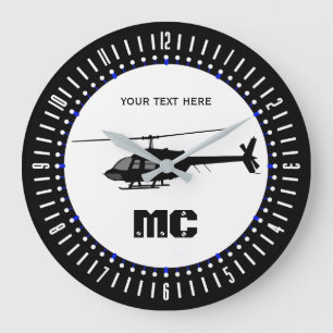 Personalized Helicopter Chopper Silhouette on a Large Clock