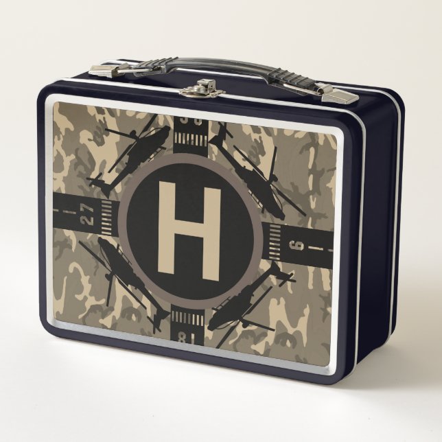 Personalized Helicopter Desert Camo Metal Lunch Box (Front)