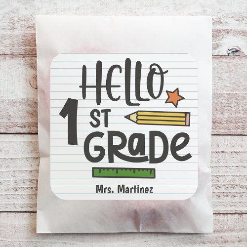 Personalized Hello 1st Grade Square Sticker