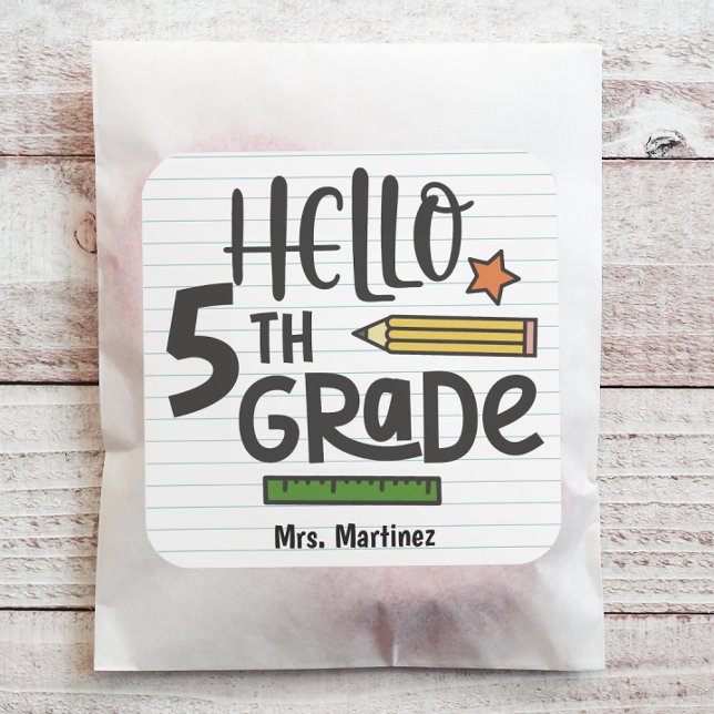 Personalized Hello 5th Grade Square Sticker (Personalize this back to school sticker with just a few clicks.)
