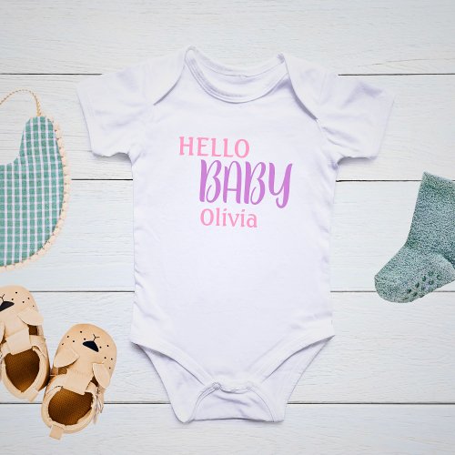 Personalized Hello Baby Pink   Baby Bodysuit