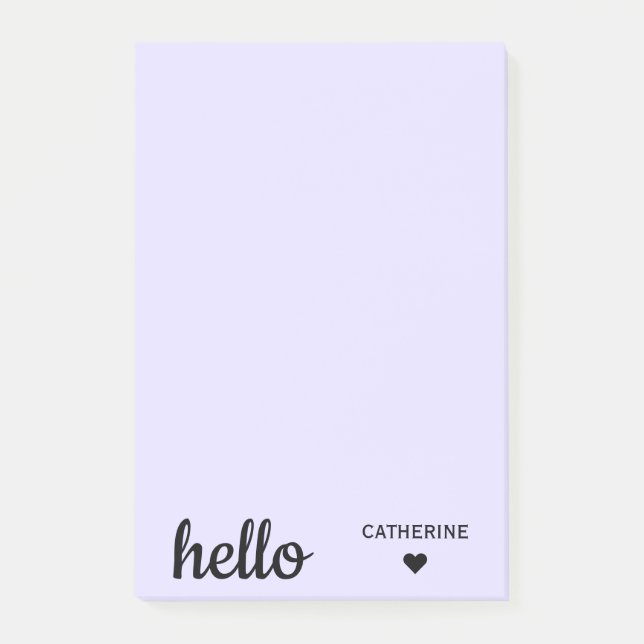Personalized Hello Blush Purple 4x6" Post-it Notes (Front)