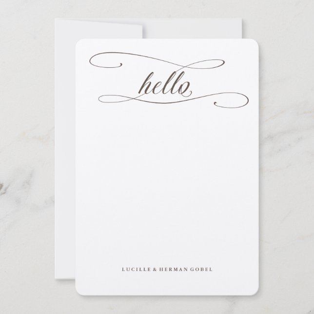 Personalized Hello Calligraphy Kraft Stationery Note Card (Front)
