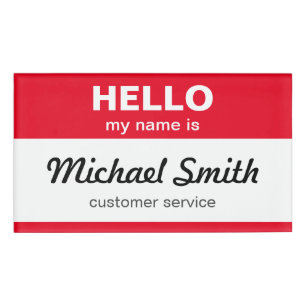 Personalized Hello My Name is Classical Red White Tag