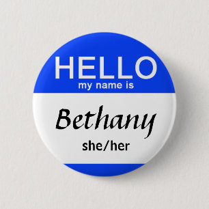 Personalized Hello My Name Is Custom Name Pronouns Button