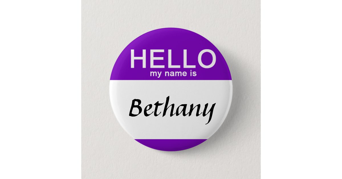 Personalized Hello My Name Is Custom Name Purple Button | Zazzle