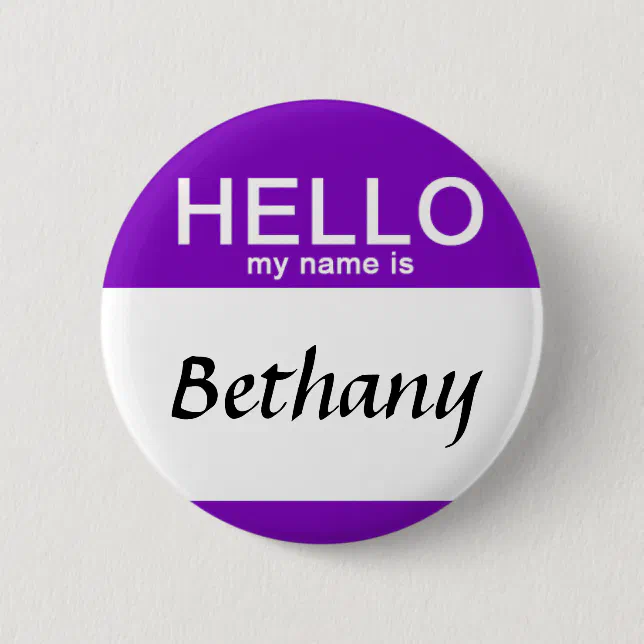 Personalized Hello My Name Is Custom Name Purple Button | Zazzle