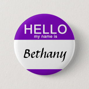 Personalized Hello My Name Is Custom Name Purple Button