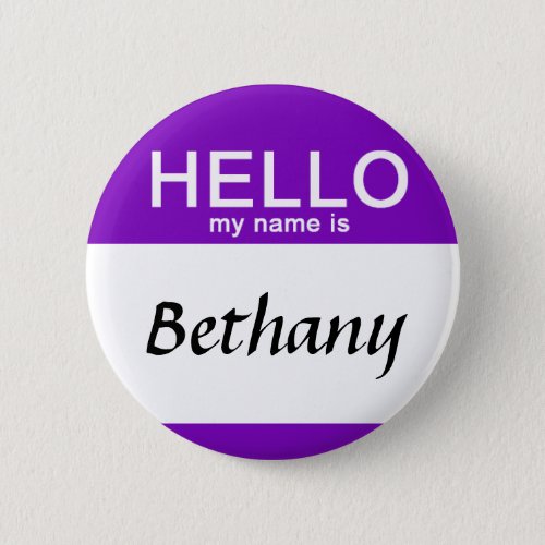 Personalized Hello My Name Is Custom Name Purple Button