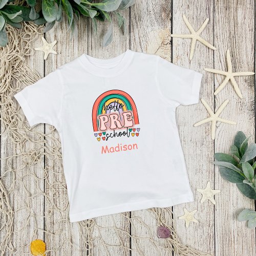 Personalized Hello Pre_School Rainbow Hearts Toddler T_shirt