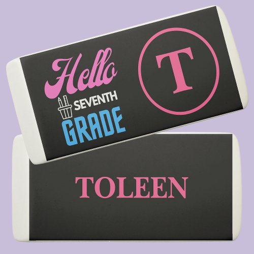 Personalized Hello Seventh Grade School Girl Eraser