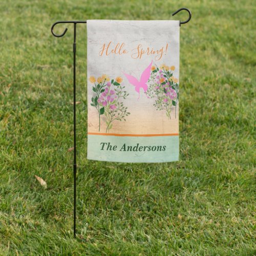 Personalized  Hello Spring Butterfly Garden Flag