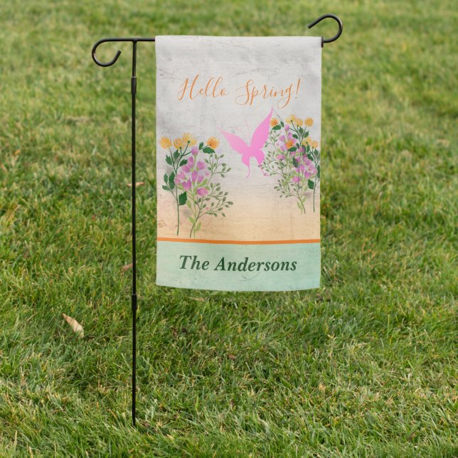 Personalized  "Hello Spring" Butterfly Garden Flag (In SItu)