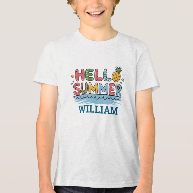 Personalized Hello Summer Family Matching Vacation Tri-Blend Shirt (Front)