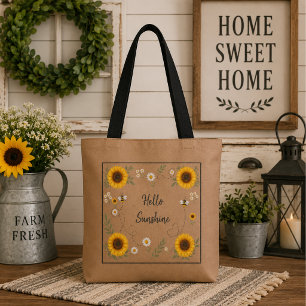Personalized Hello Sunshine Sunflower Tote Bag