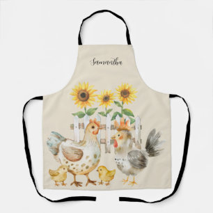 Personalized Hen Sunflower Watercolor  Apron