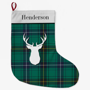 Personalized Henderson Tartan Green Check Plaid Large Christmas Stocking