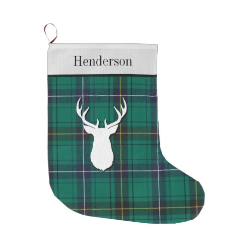 Personalized Henderson Tartan Green Check Plaid Large Christmas Stocking