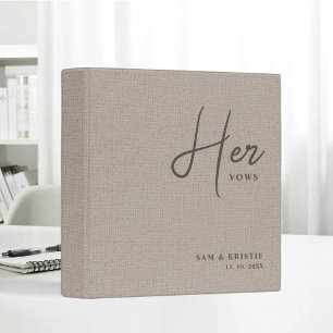 Personalized Her Vows Linen Fabric Wedding Book 3 Ring Binder