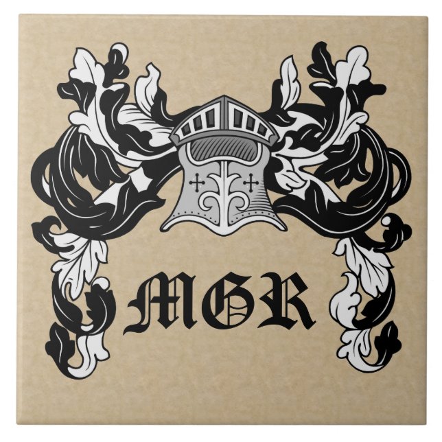 Personalized Heraldic Helmet and Mantle Black Tile (Front)