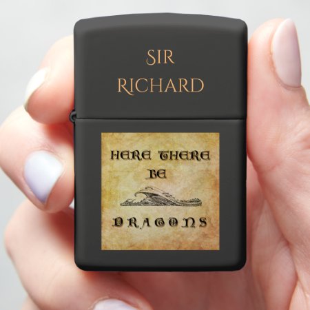 Personalized Here There Be Dragons Zippo Lighter