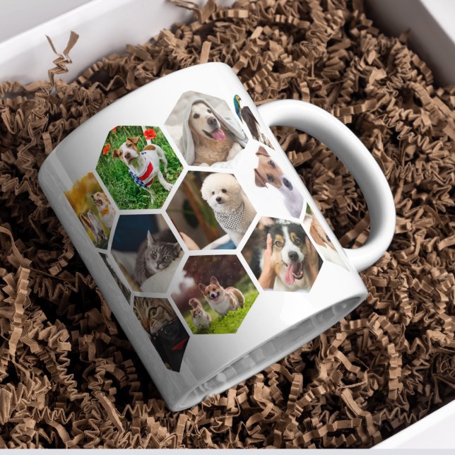 Personalized Hexagon Pet Photo Collage Dog & Cat L Coffee Mug (Creator Uploaded)