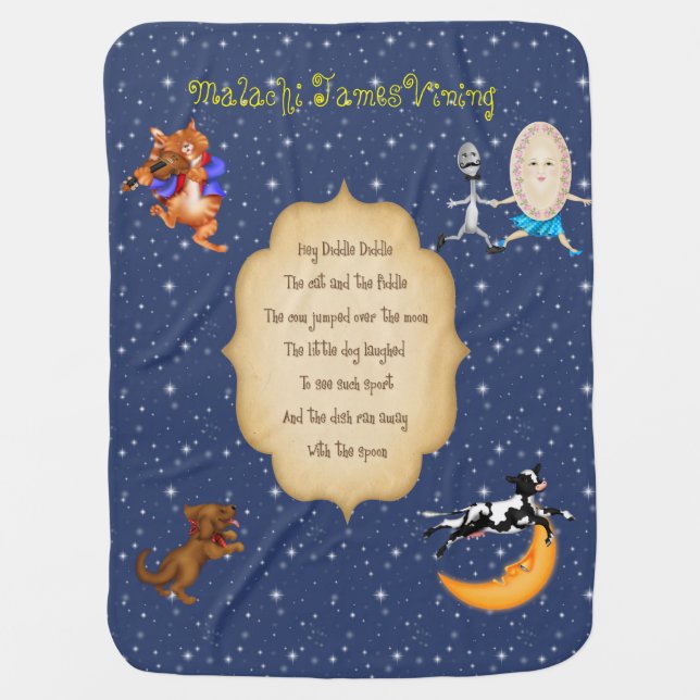 Personalized Hey Diddle, Diddle Baby Blanket (Front)