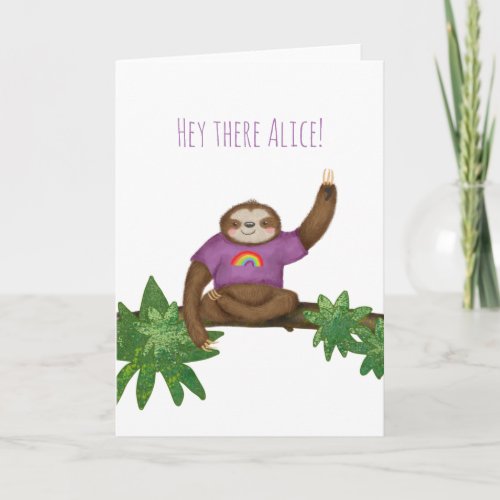 Personalized hey there yogi sloth card