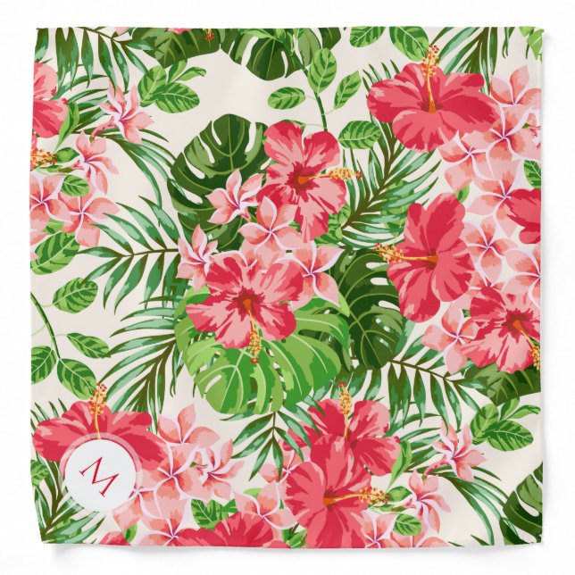 Personalized Hibiscus Flower Monogram Bandana (Front)