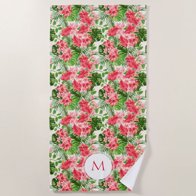 Personalized Hibiscus Flower Monogram Beach Towel (Front)