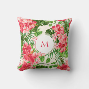 Personalized Hibiscus Flower Monogram Pillow