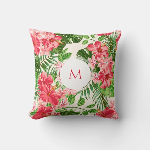 Personalized Hibiscus Flower Monogram Pillow