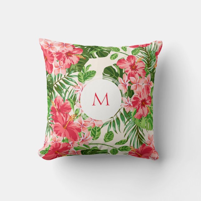 Personalized Hibiscus Flower Monogram Pillow (Front)