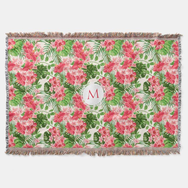 Personalized Hibiscus Flower Monogram T Blanket (Front)