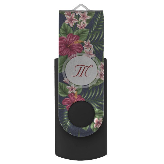 Personalized Hibiscus Flower Monogram USB USB Flash Drive (Front Vertical)