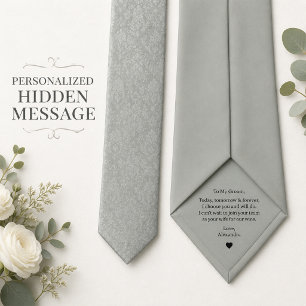 Personalized Hidden Message Silver Damask Wedding Neck Tie