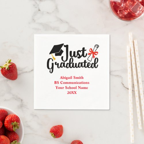 Personalized High School College Red Black Napkins