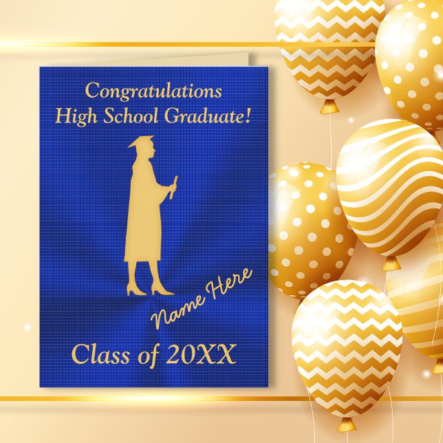 Personalized High School Graduation Cards for Her (Graduation Card to Daughter. Personalized Graduation Cards for Her. Blue and Gold Graduation Card.)