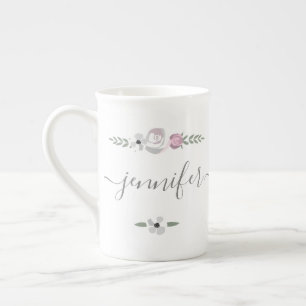Personalized high tea bridal shower guest flower bone china mug