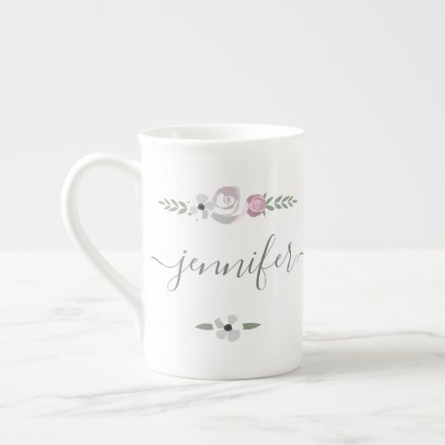 Personalized high tea bridal shower guest flower bone china mug