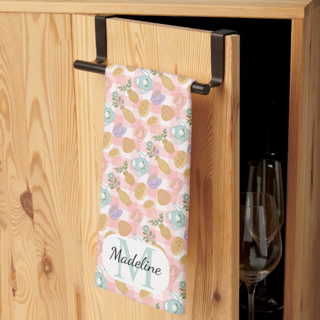 Personalized High Tea Florals Monogram Pastel Kitchen Towel (Thirds Fold)
