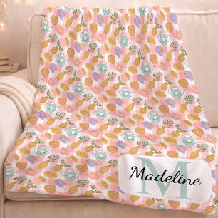 Personalized High Tea Monogram Name Pastel Pink Fleece Blanket