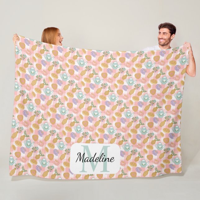 Personalized High Tea Monogram Name Pastel Pink Fleece Blanket (In Situ)